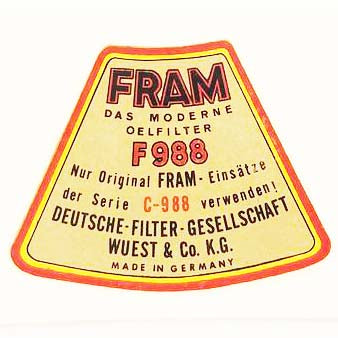 Oil Filter Decal (FRAM) - M31A